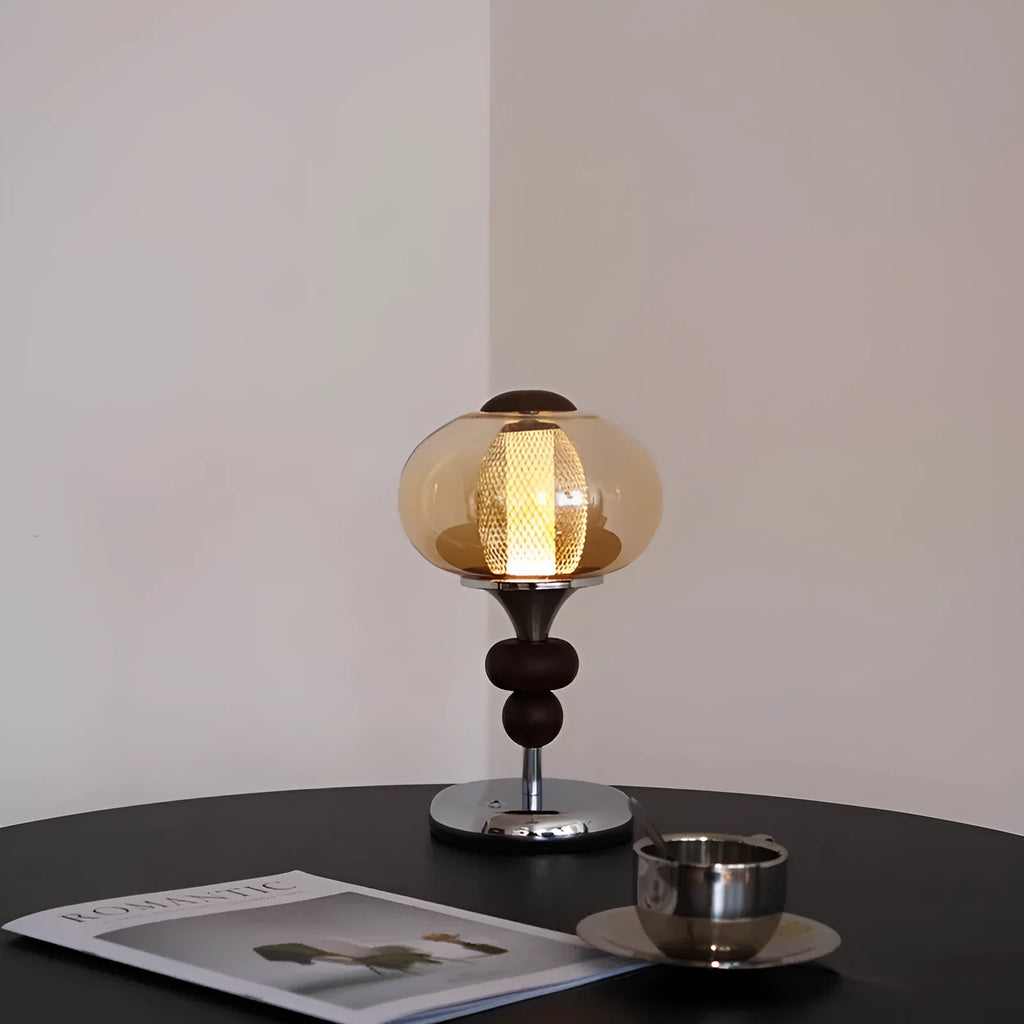 Solid wood retro palace table lamp with touch dimming controls and USB power connection