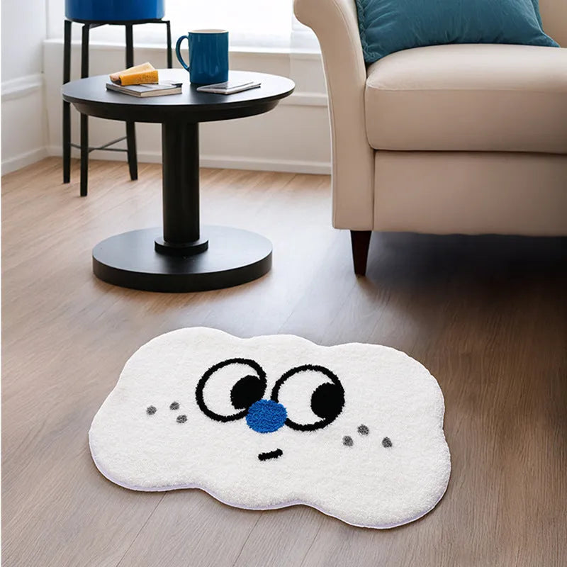 Cartoon cloud pattern bathroom floor mat in green, blue, pink, black, or white.