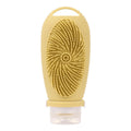 Creative silicone bath brush storage bottle in light grey colour on a bathroom shelf.