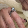 Adjustable geometric copper finger ring with black pearl finish for women