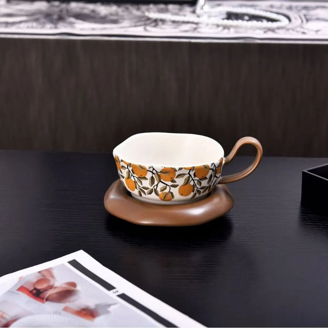 Antique style ceramic coffee cup and saucer set with 210ml capacity in retro design