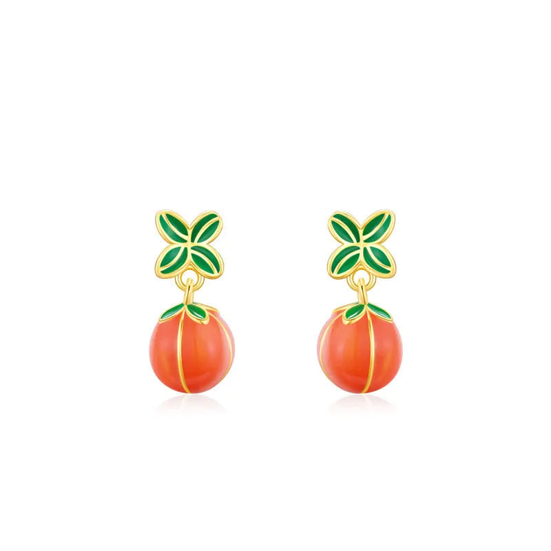 Sterling silver persimmon stud earrings with lucky dripping design in ED3325 colour