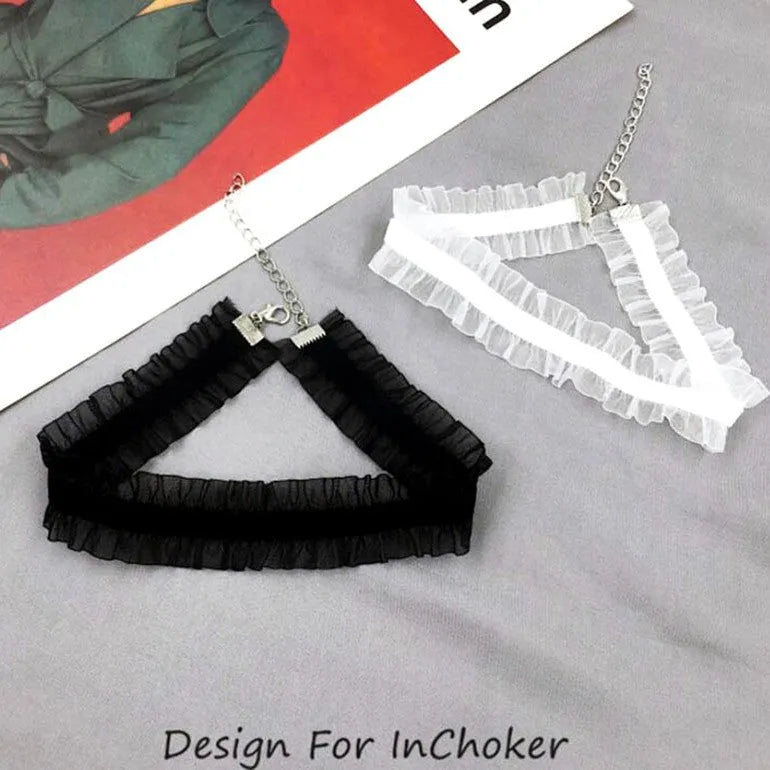 Velvet ruffled clavicle necklace with flower pendant and snake bone chain in three colour options