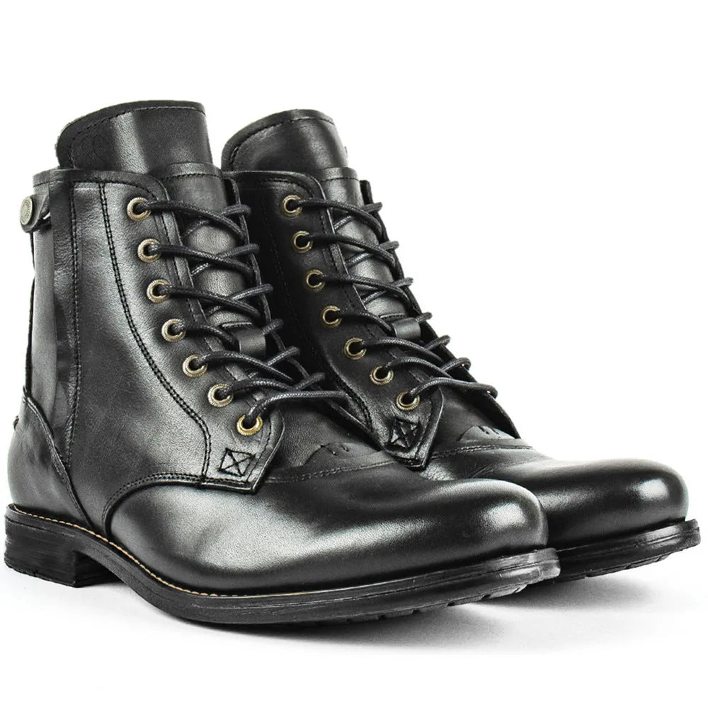 Knight Series two-tone leather boots with side zipper in black and brown colour options