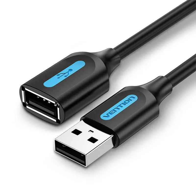 Black USB A Male to AM extension cable with straight head connectors showing length measurement