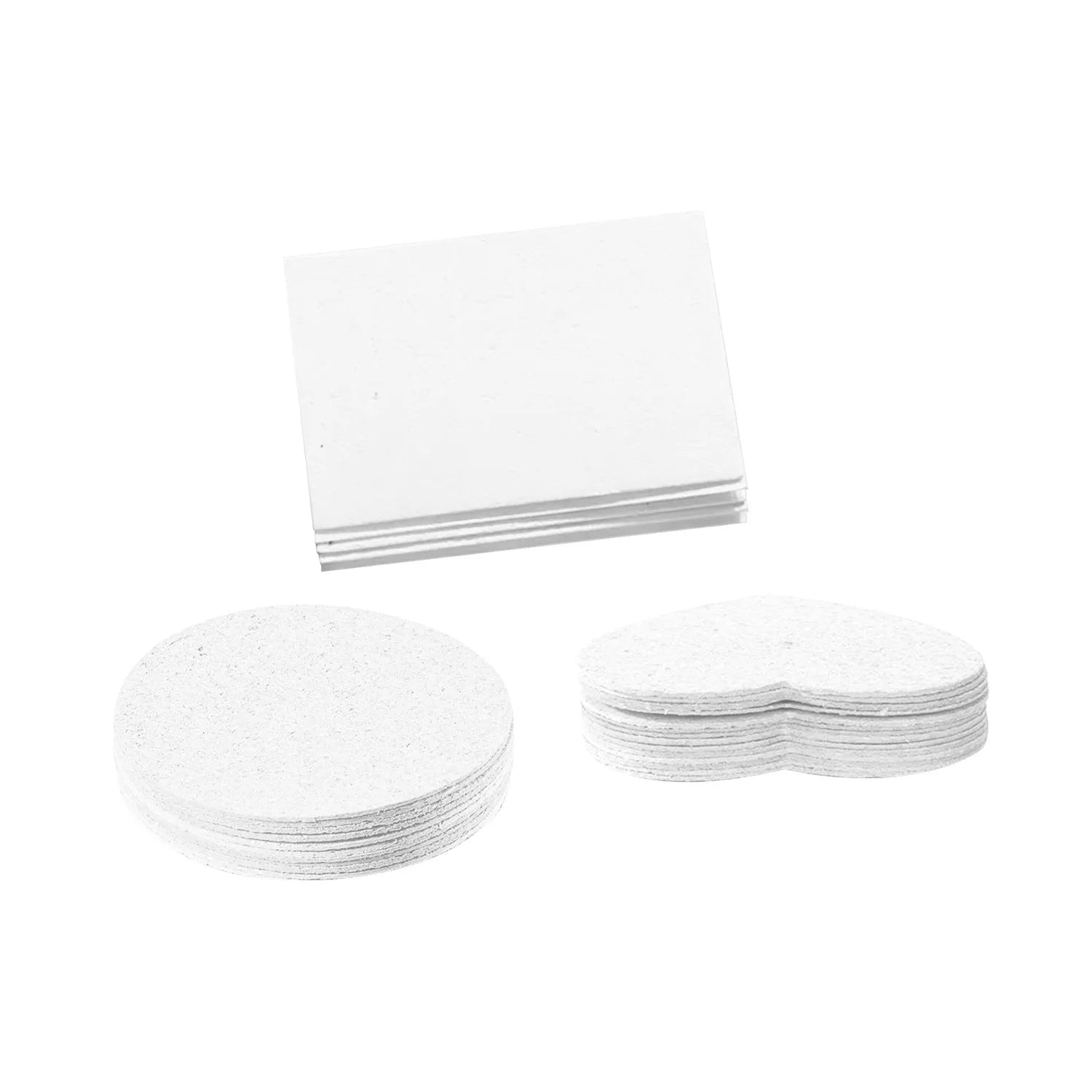 Painting sponge set with heart, round, and square wood pulp paper sponges and six fountain pens for DIY art.