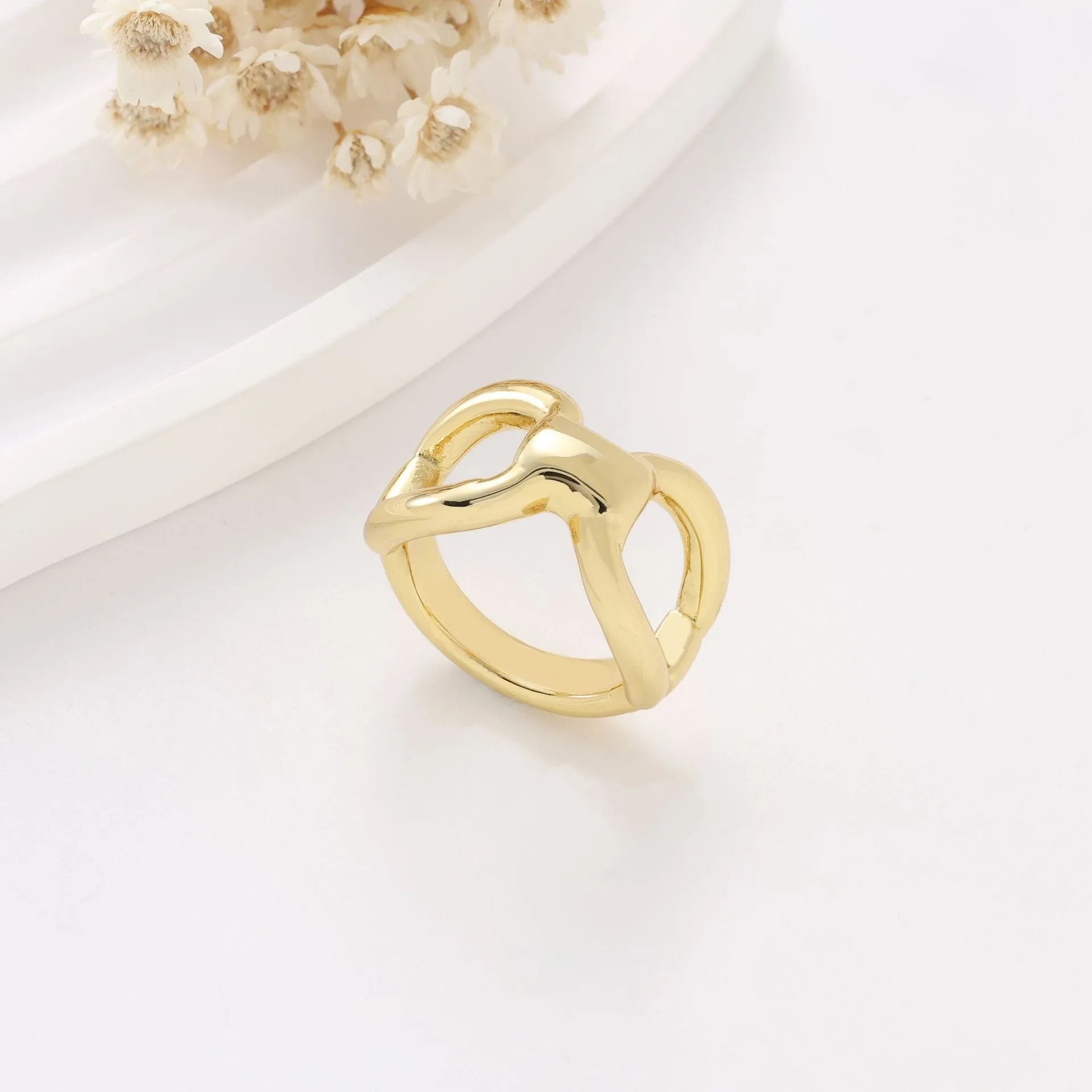 Titanium steel women's ring with hollow butterfly design and geometric details in gold or steel colour