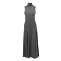 Women's slim-fit half turtleneck backless dress in solid grey cotton fabric