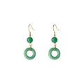 Green Chinese-style geometric peace buckle earrings with zinc alloy construction and gold plating