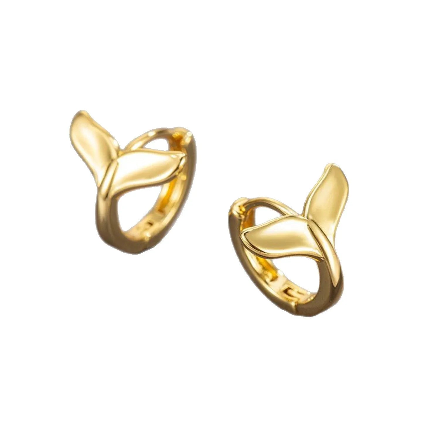 Women's fashion earrings with fishtail design in electroplated white gold or yellow gold finish