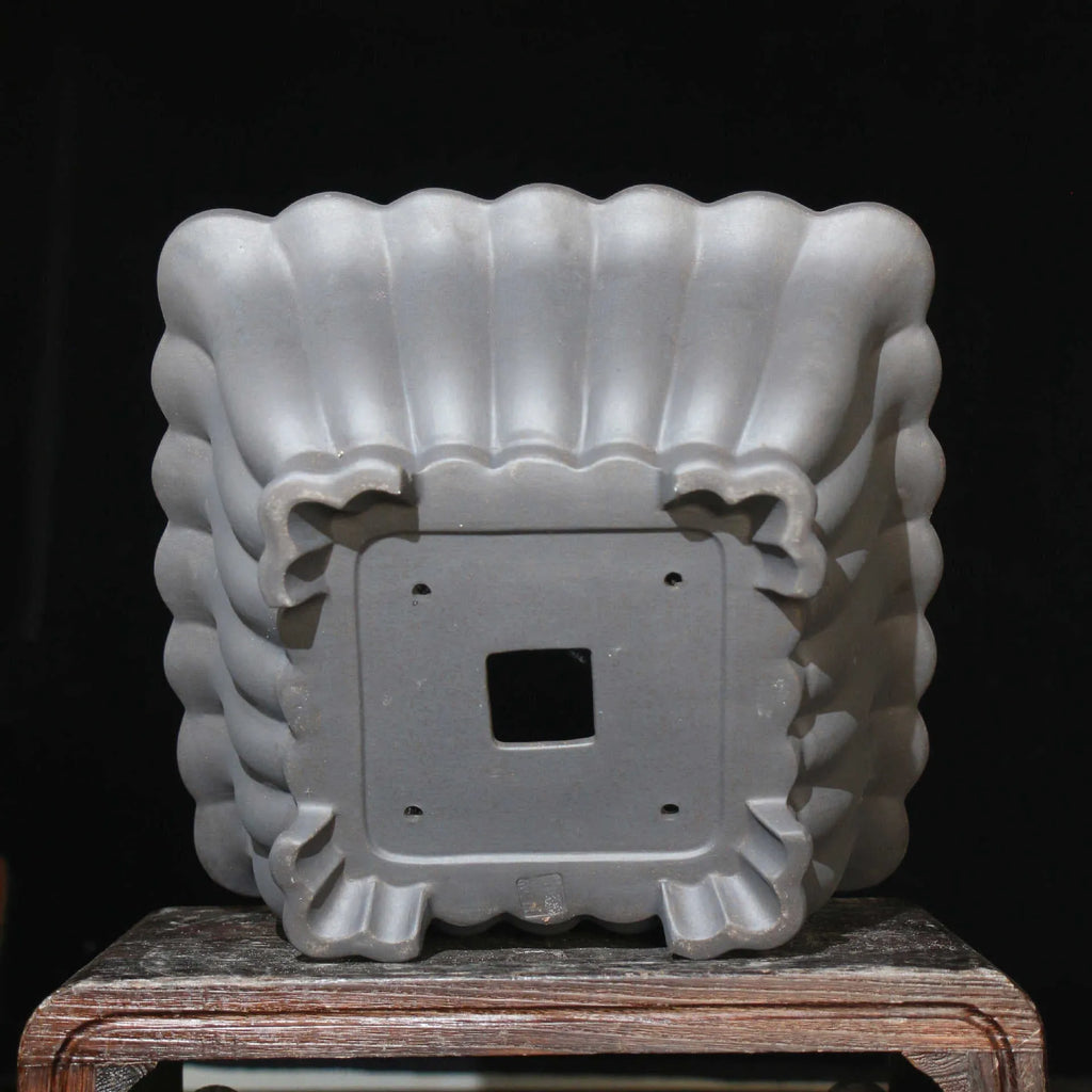 Purple sand ceramic square bonsai pot with 37cm x 15cm inner diameter on desktop
