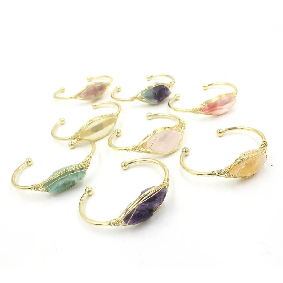 Natural raw gemstone winding crystal bracelet in ethnic style with amorphous 8mm design