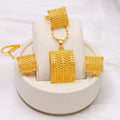 Golden bridal jewellery set with copper necklace, earrings, and ring wedding accessories