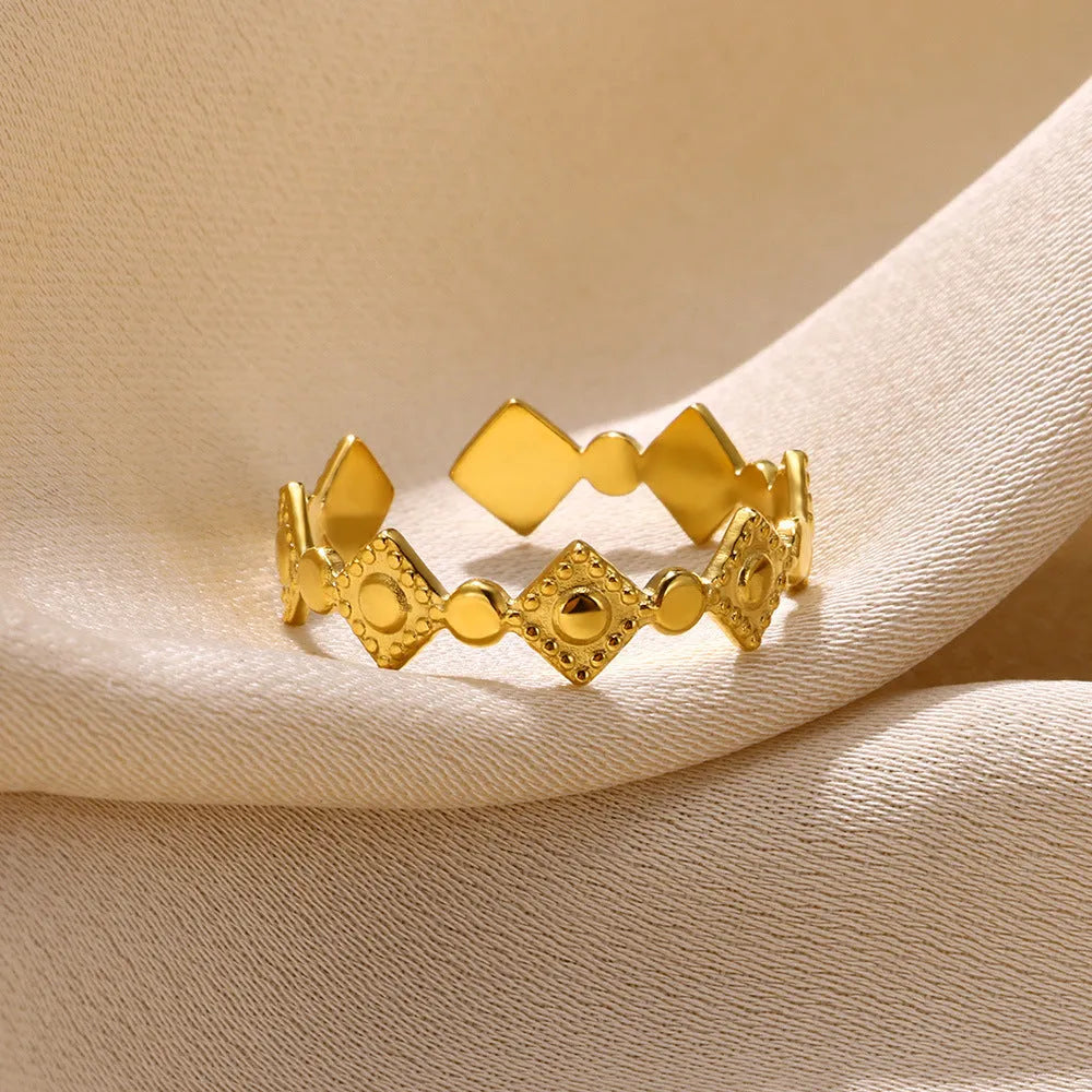Golden diamond coloured titanium steel geometric women's ring