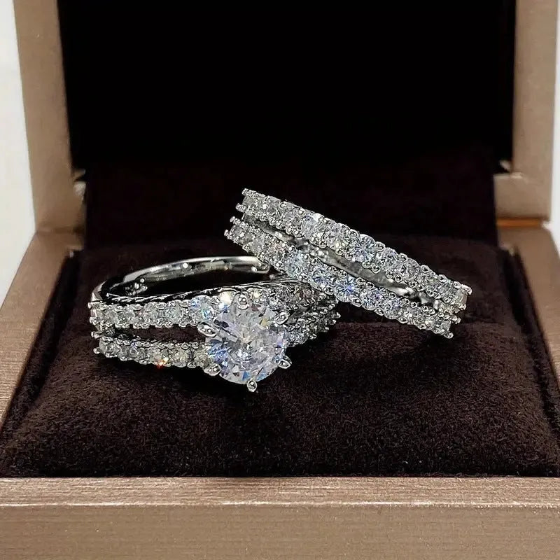 2 in 1 geometric female ring set in gold, rose gold, or silver plating with round design elements