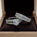 2 in 1 geometric female ring set in gold, rose gold, or silver plating with round design elements