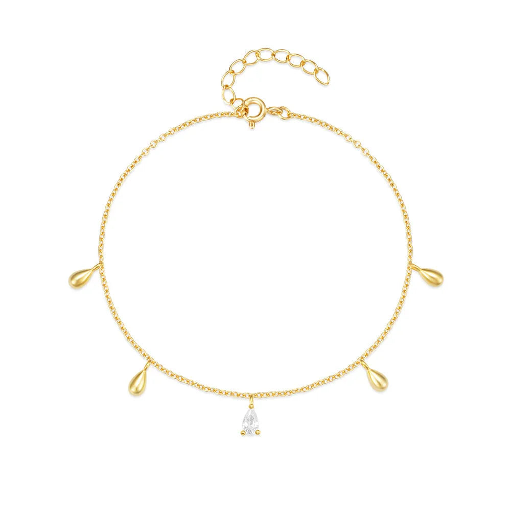 Gold tone S925 sterling silver bracelet with water drop diamond pendant geometric design