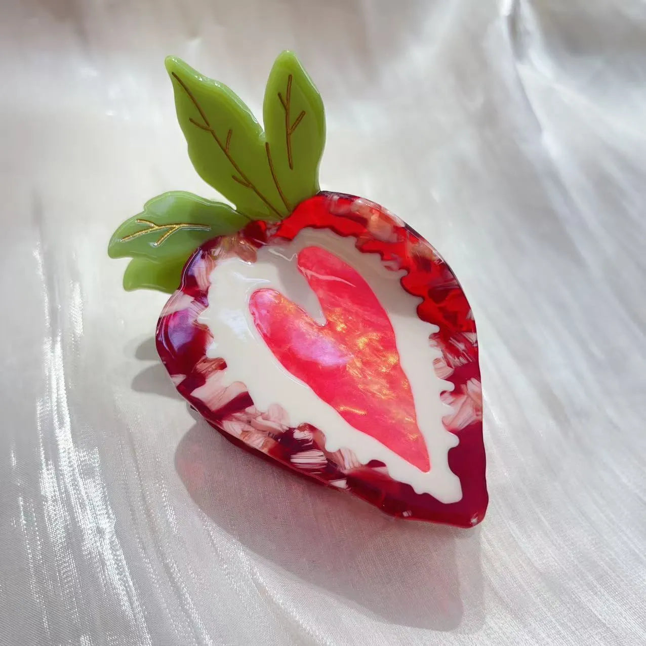 Strawberry hairpin hair clip in pastoral style with manual craftsmanship, available in red and pink colours