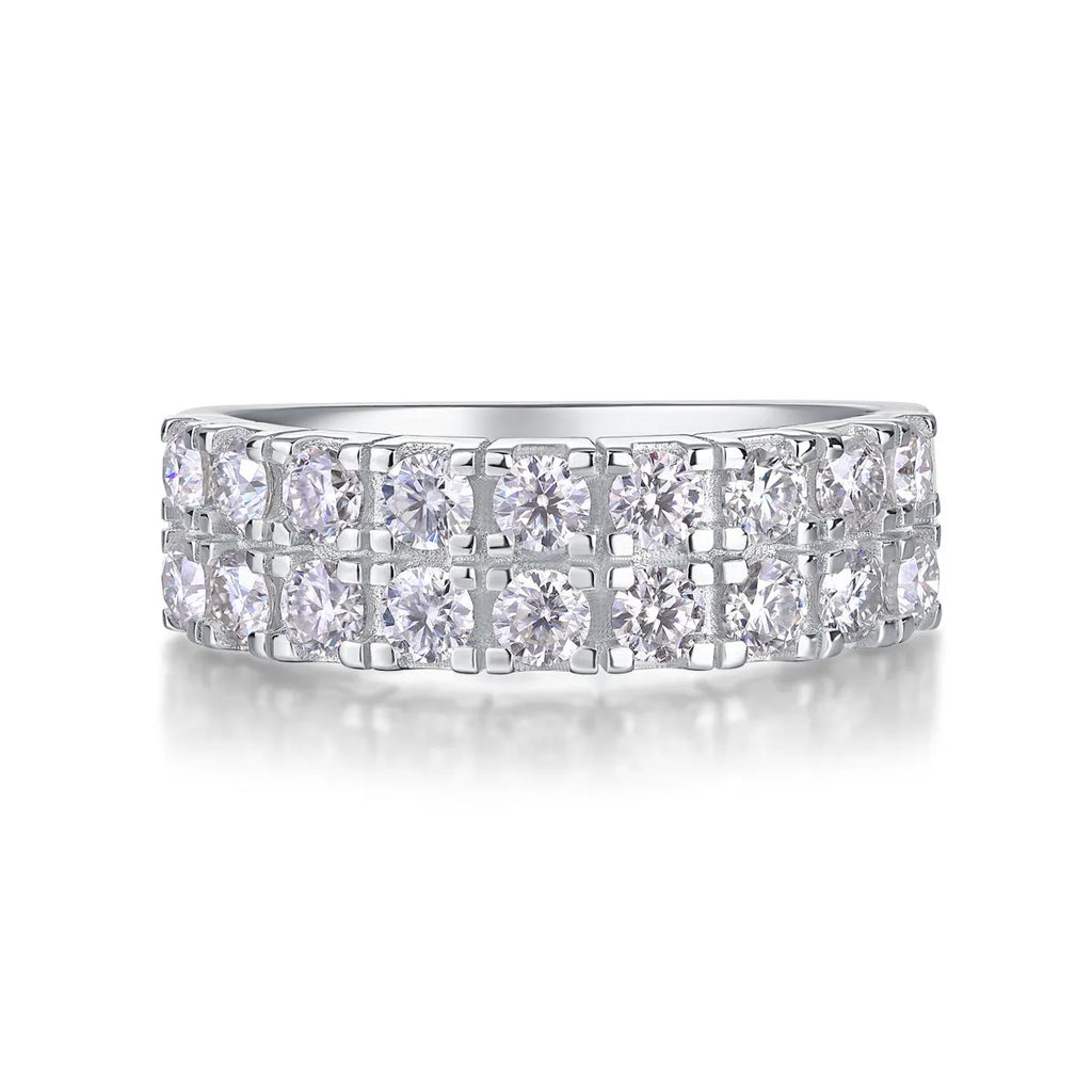 Moissanite S925 sterling silver geometric ring for women, round stones, US size 5-9