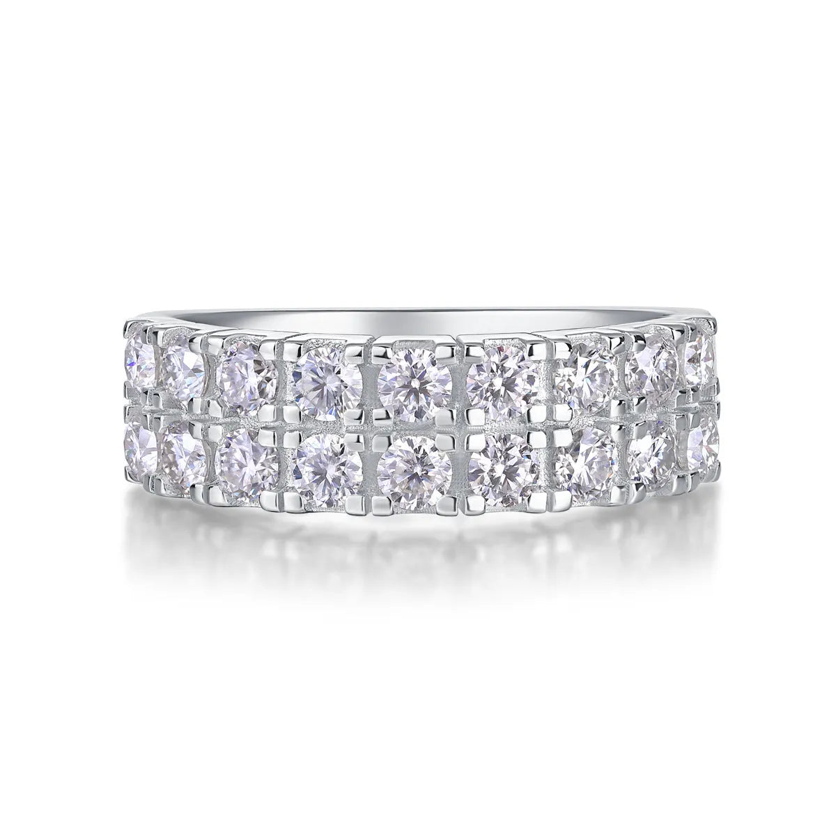 Moissanite S925 sterling silver geometric ring for women, round stones, US size 5-9