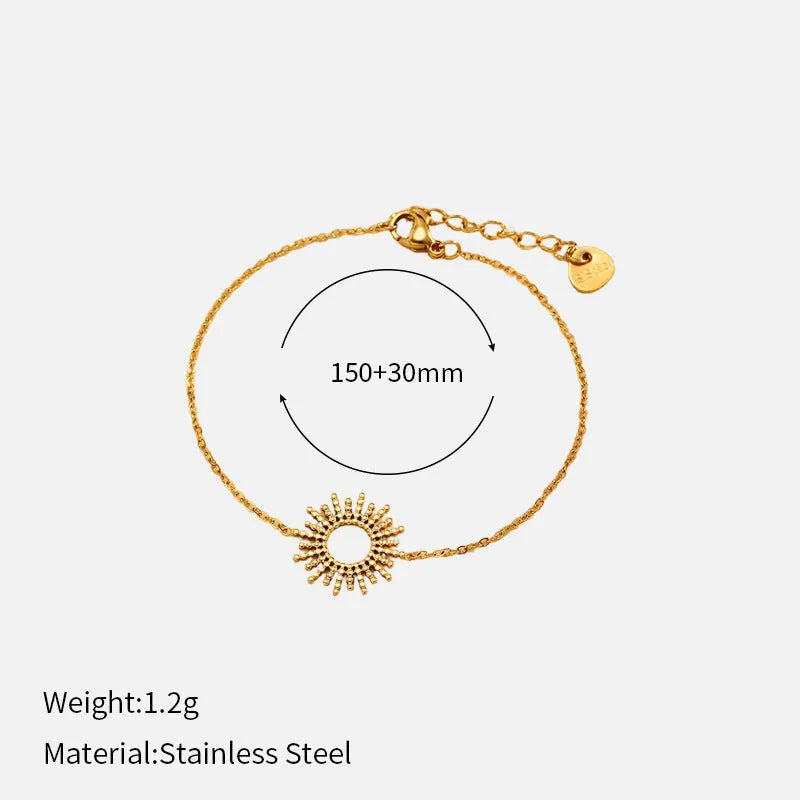 Sunflower Series 14K gold plated geometric chain necklace and bracelet set for women.