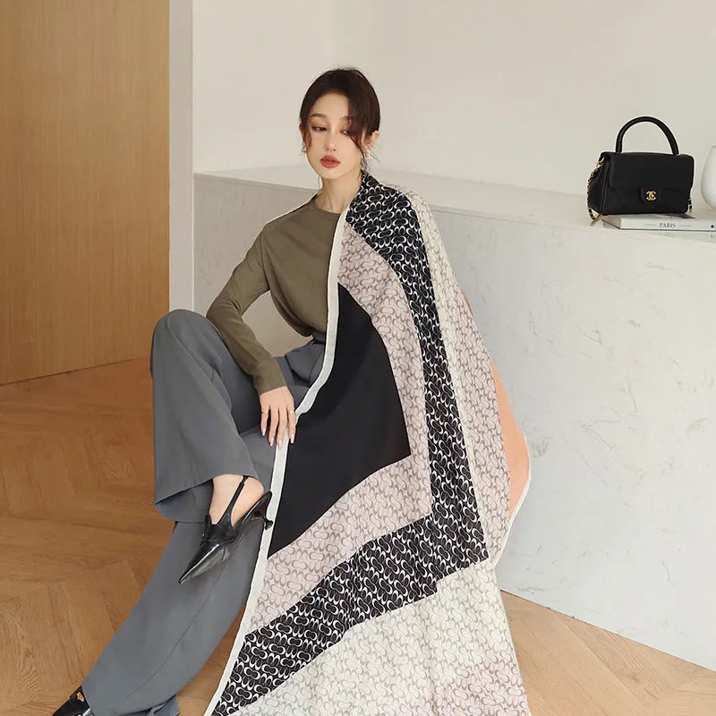 Women's polyester printed scarf in mid-length 180cm by 90cm dimensions for autumn wear