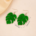 Acrylic drop-shaped earrings with coconut leaf pattern in one of five colours on an alloy hook.