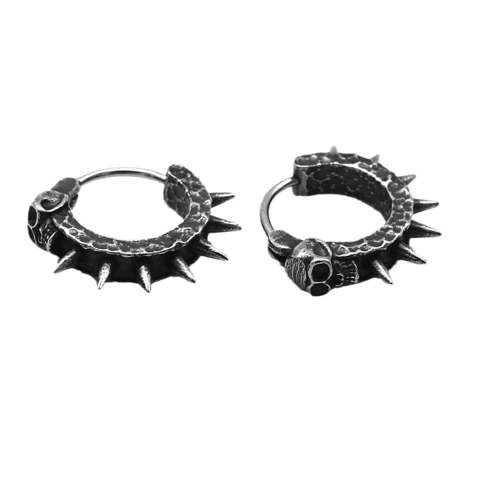Geometric alloy earrings with motorcycle punk theme in copper and black colours