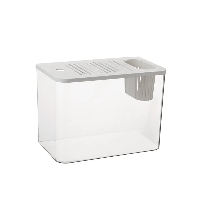 Plastic betta fish tank with cover measuring 32x18.5x23cm in black or white colour options