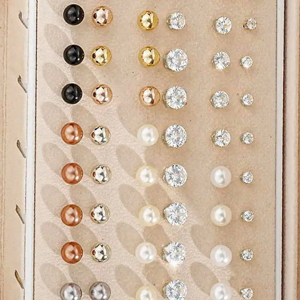108 geometric alloy earrings with gold and yellow electroplated finishes and round pearl elements