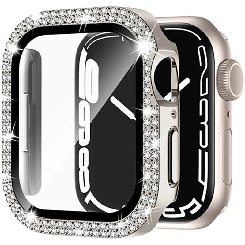 Apple Watch protective case with peep-proof screen in rose pink, gold, silver, transparent, black, starlight and rose gold colours.