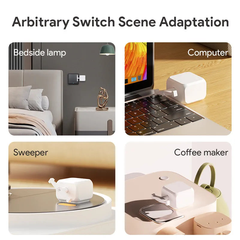 Small white Bluetooth rocker arm finger robot remote control on a grey surface.