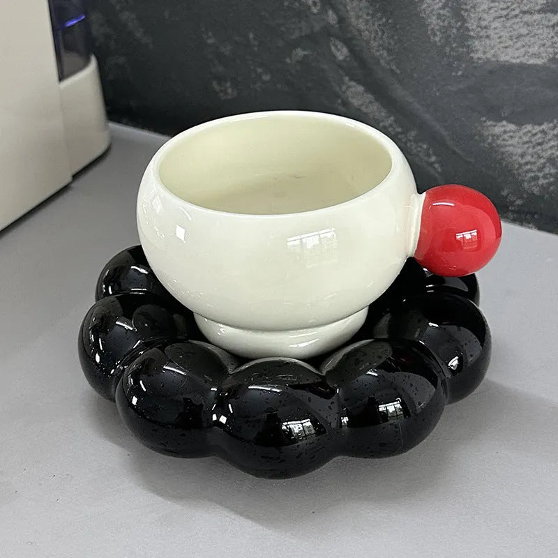 Ceramic coffee cup and saucer set in solid colour with 250ml capacity