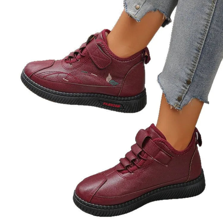 Women's black velvet cotton shoes with non-slip rubber soles and hollow-out design