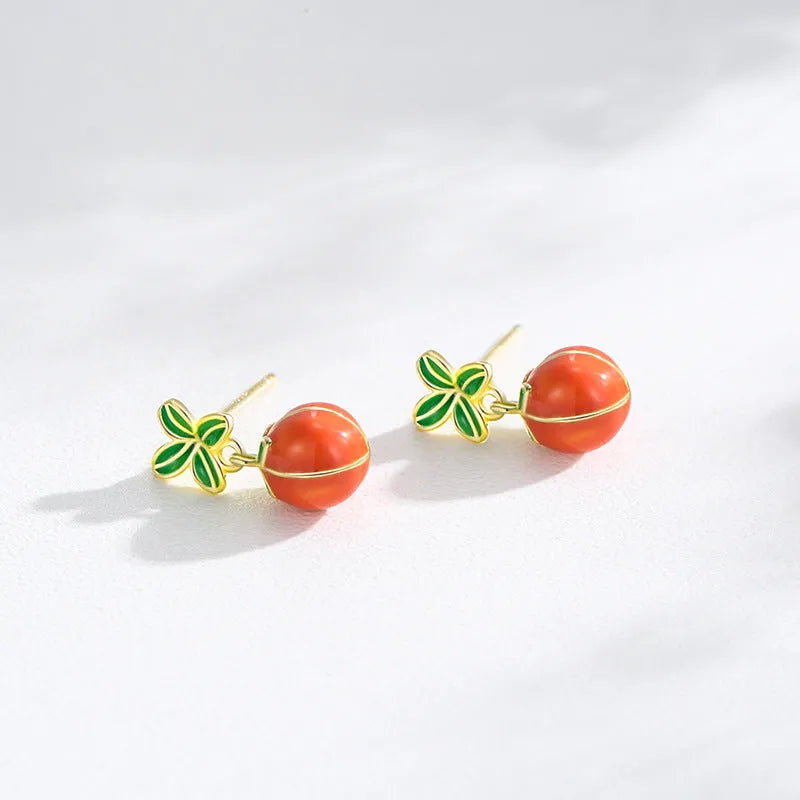 Sterling silver persimmon stud earrings with lucky dripping design in ED3325 colour