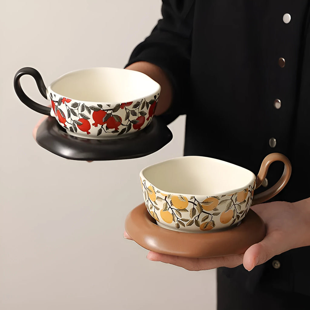 Antique style ceramic coffee cup and saucer set with 210ml capacity in retro design