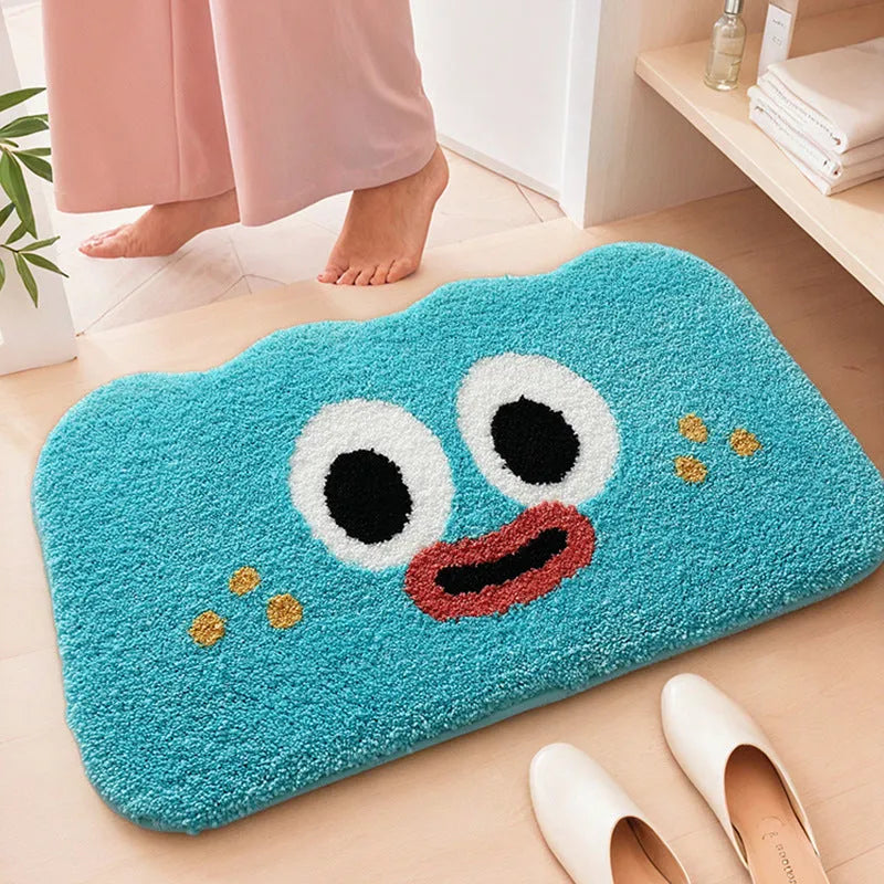 Cartoon cloud pattern bathroom floor mat in green, blue, pink, black, or white.