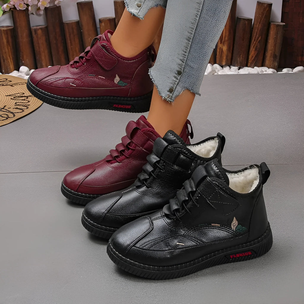 Women's black velvet cotton shoes with non-slip rubber soles and hollow-out design