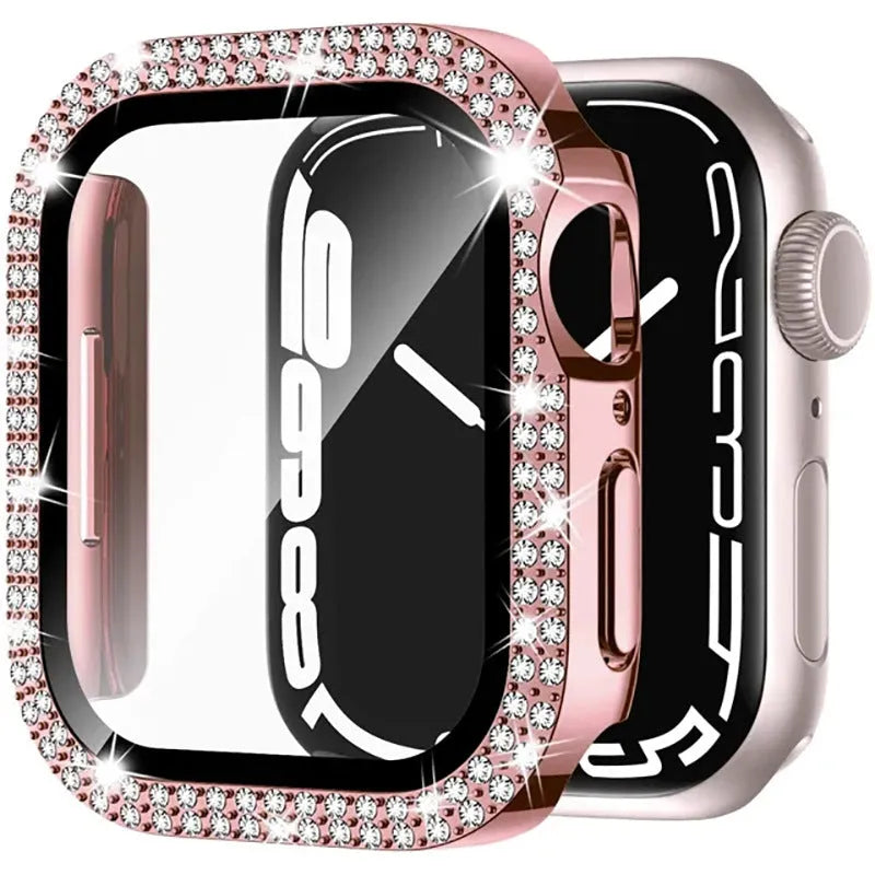 Apple Watch protective case with peep-proof screen in rose pink, gold, silver, transparent, black, starlight and rose gold colours.