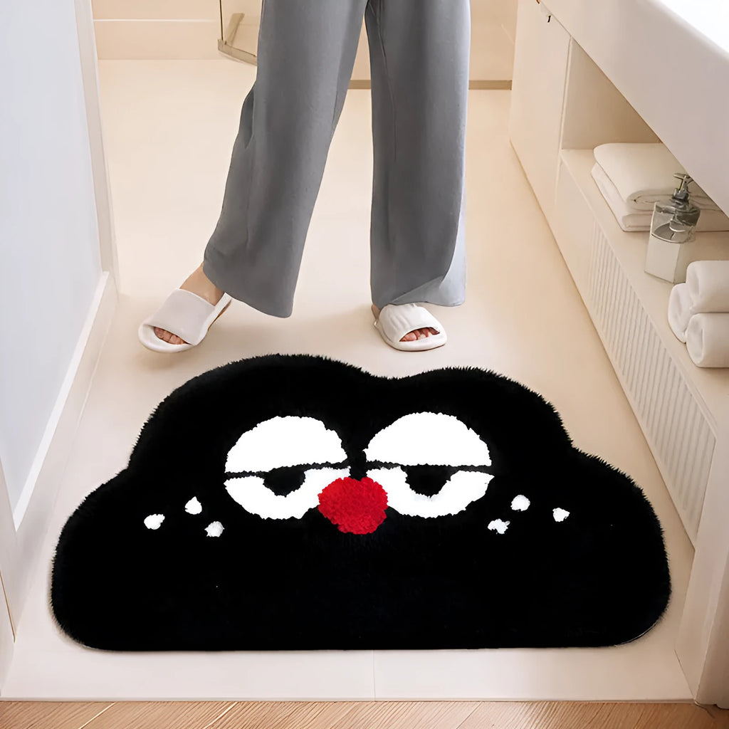 Cartoon cloud pattern bathroom floor mat in green, blue, pink, black, or white.