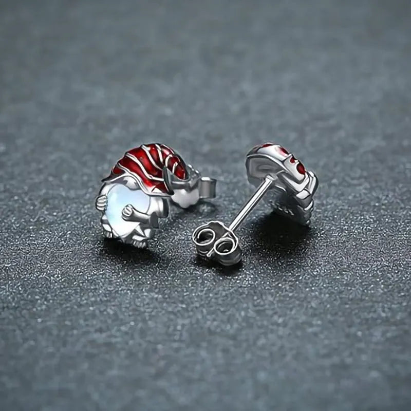 Women's Santa Claus design heart-shaped earrings with white gold finish
