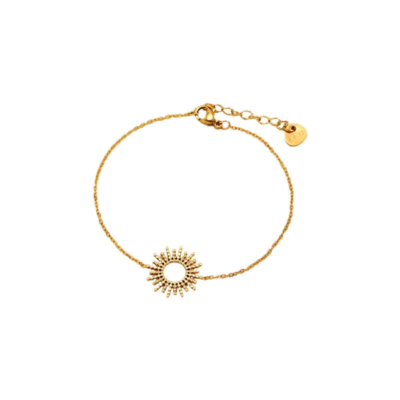 Sunflower Series 14K gold plated geometric chain necklace and bracelet set for women.