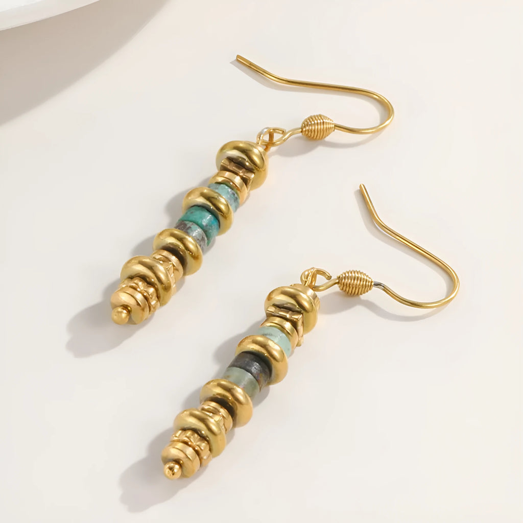 Silver geometric retro titanium steel dangle earrings with 18K purity