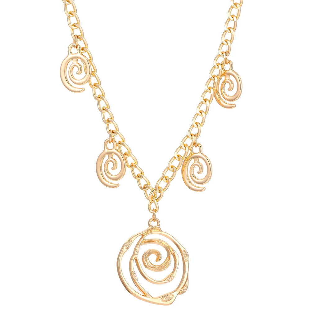 Spiral donut alloy jewellery set with necklace, bracelet, and earrings in gold or silver electroplated finish