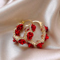 Red alloy flower ear clip with rose element design for women