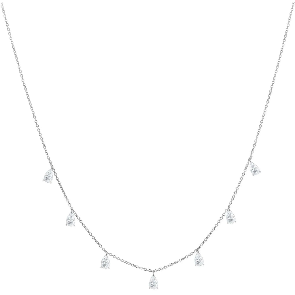 Women's 925 silver drop-shaped artificial zircon necklace on an O-chain, showing silver, rose gold, and golden yellow colour options.