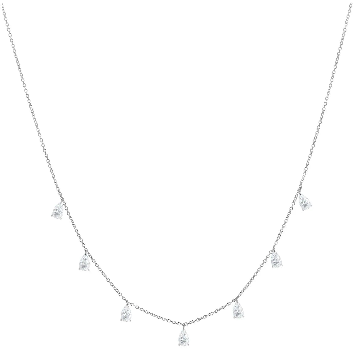Women's 925 silver drop-shaped artificial zircon necklace on an O-chain, showing silver, rose gold, and golden yellow colour options.