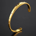 Open-ended stainless steel bracelet with inlaid zircon stones in rose, steel or gold electroplated finish