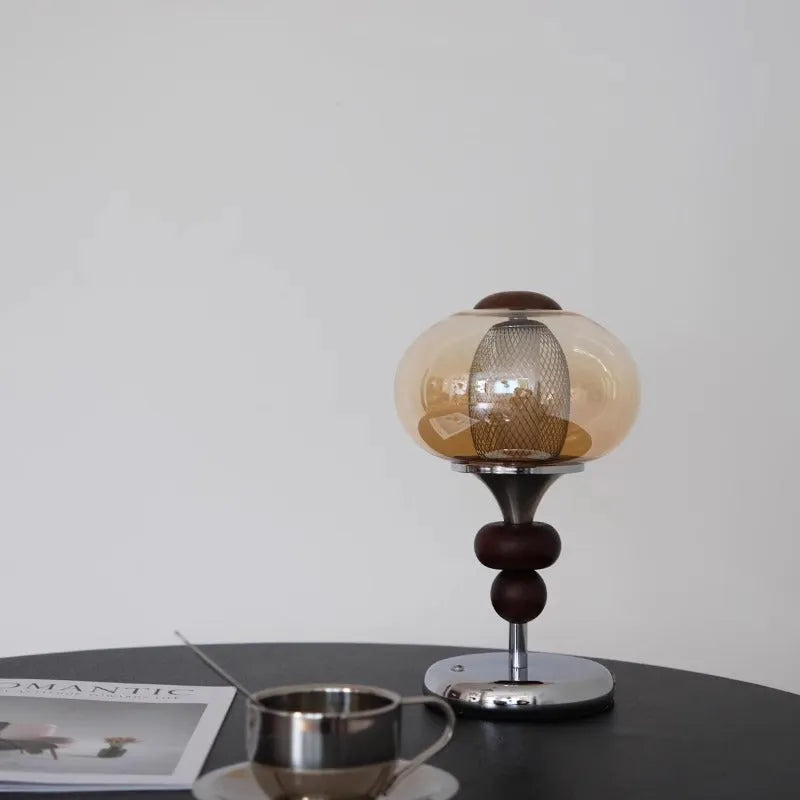 Solid wood retro palace table lamp with touch dimming controls and USB power connection