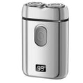 Rechargeable electric shaver with floating cutter head and LED display in black, LCD black, or silver finishes